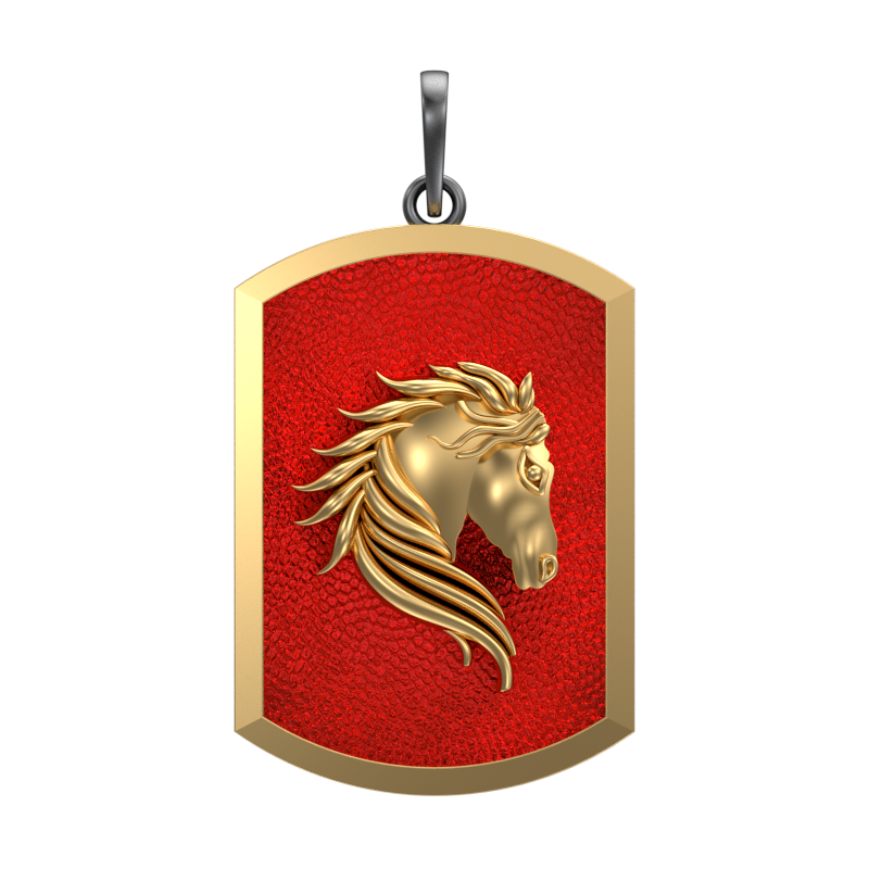 Horse, Wild Pendant with 18kt Gold & Black Ruthenium Plating on Brass.