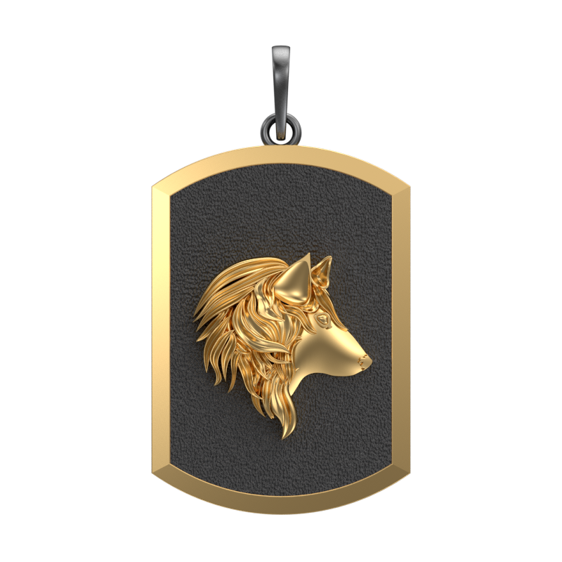 Wolf, Wild Pendant with 18kt Gold & Black Ruthenium Plating on Brass.