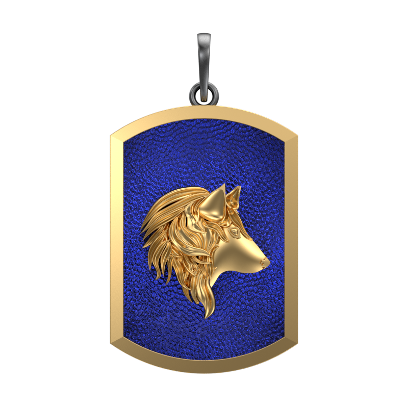 Wolf, Wild Pendant with 18kt Gold & Black Ruthenium Plating on Brass.