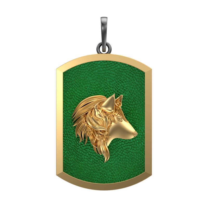 Wolf, Wild Pendant with 18kt Gold & Black Ruthenium Plating on Brass.