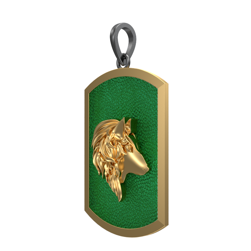 Wolf, Wild Pendant with 18kt Gold & Black Ruthenium Plating on Brass.