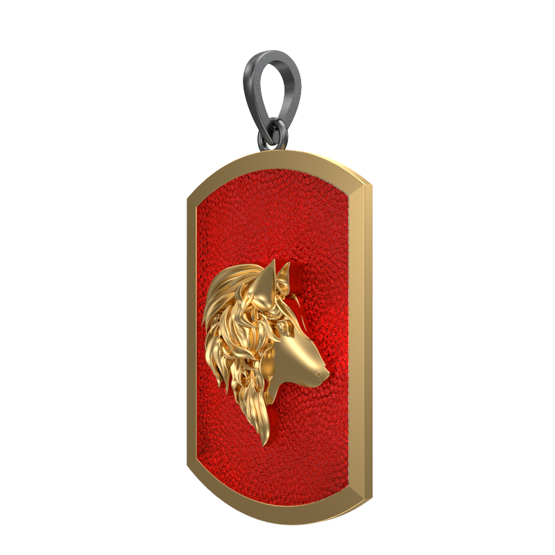 Wolf, Wild Pendant with 18kt Gold & Black Ruthenium Plating on Brass.