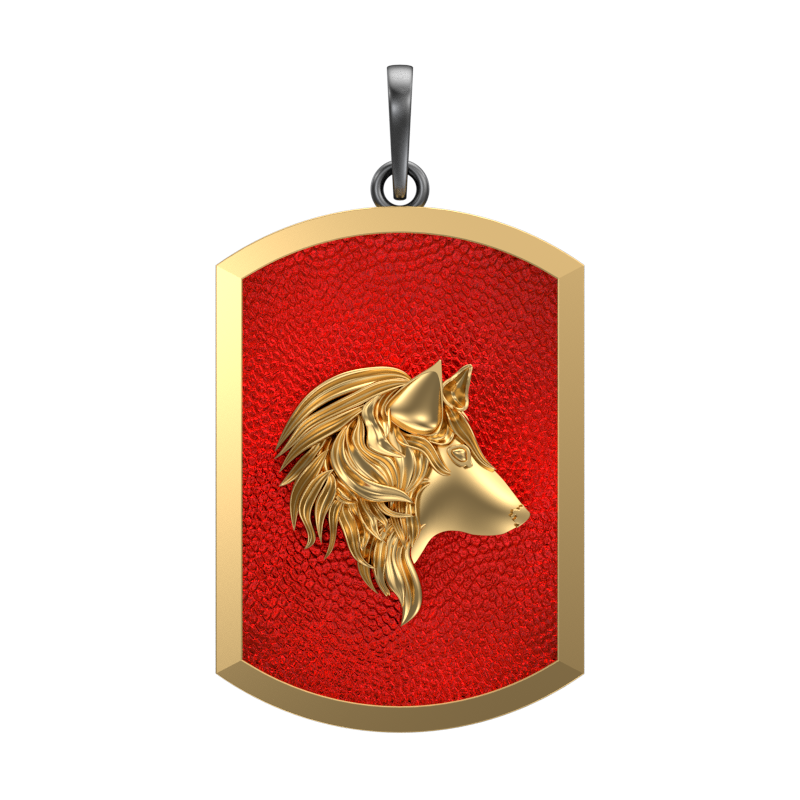 Wolf, Wild Pendant with 18kt Gold & Black Ruthenium Plating on Brass.