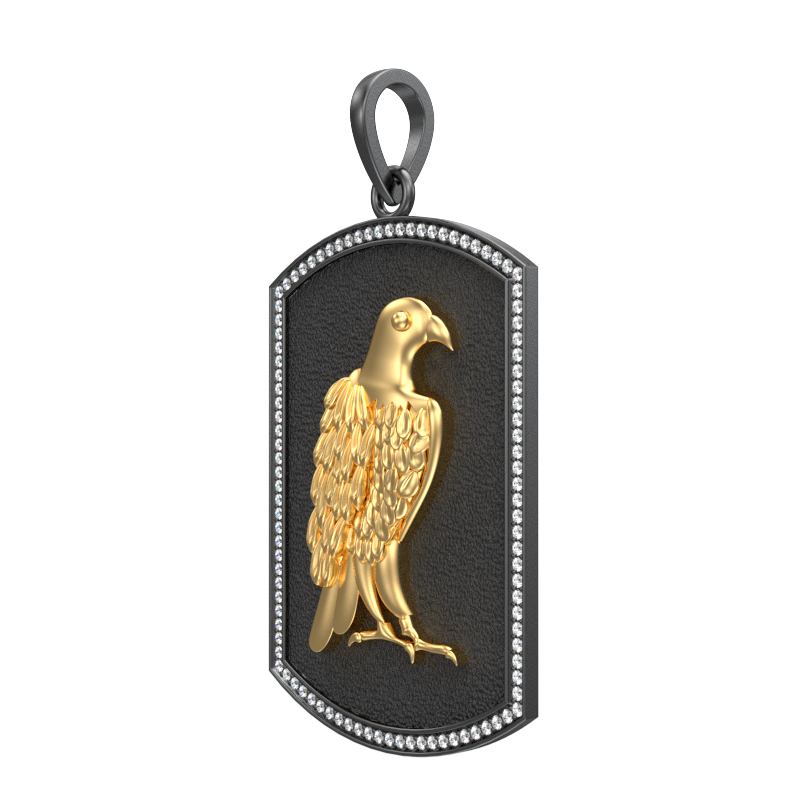 Falcon Luxe, Wild Pendant with CZ Diamonds, 18kt Gold & Black Ruthenium Plating on Brass.