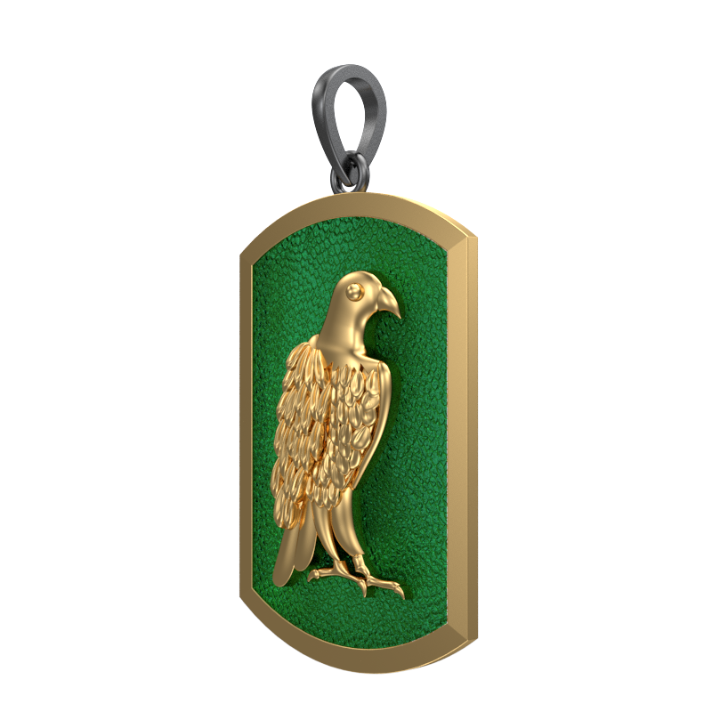 Falcon, Wild Pendant with 18kt Gold & Black Ruthenium Plating on Brass.