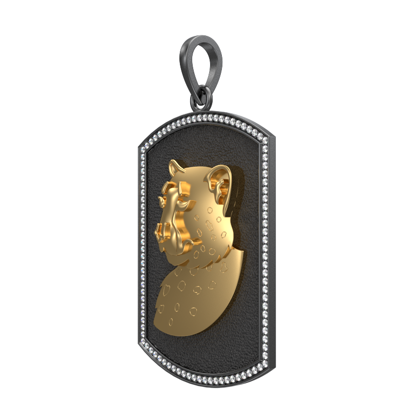 Leopard Luxe, Wild Pendant with CZ Diamonds, 18kt Gold & Black Ruthenium Plating on Brass.