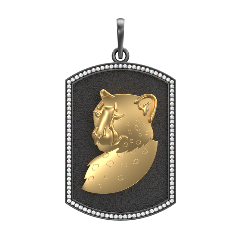 Leopard Luxe, Wild Pendant with CZ Diamonds, 18kt Gold & Black Ruthenium Plating on Brass.
