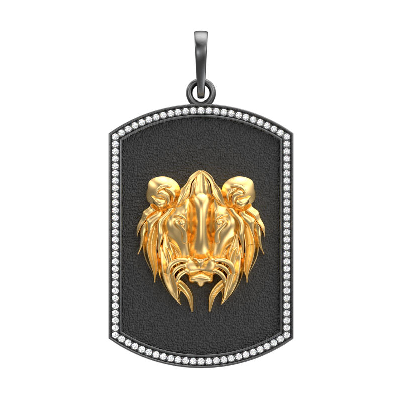 Lion Luxe, Wild Pendant with CZ Diamonds, 18kt Gold & Black Ruthenium Plating on Brass.