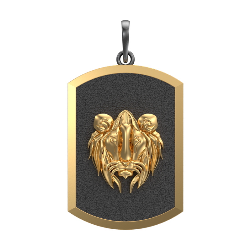 Lion, Wild Pendant with 18kt Gold & Black Ruthenium Plating on Brass.