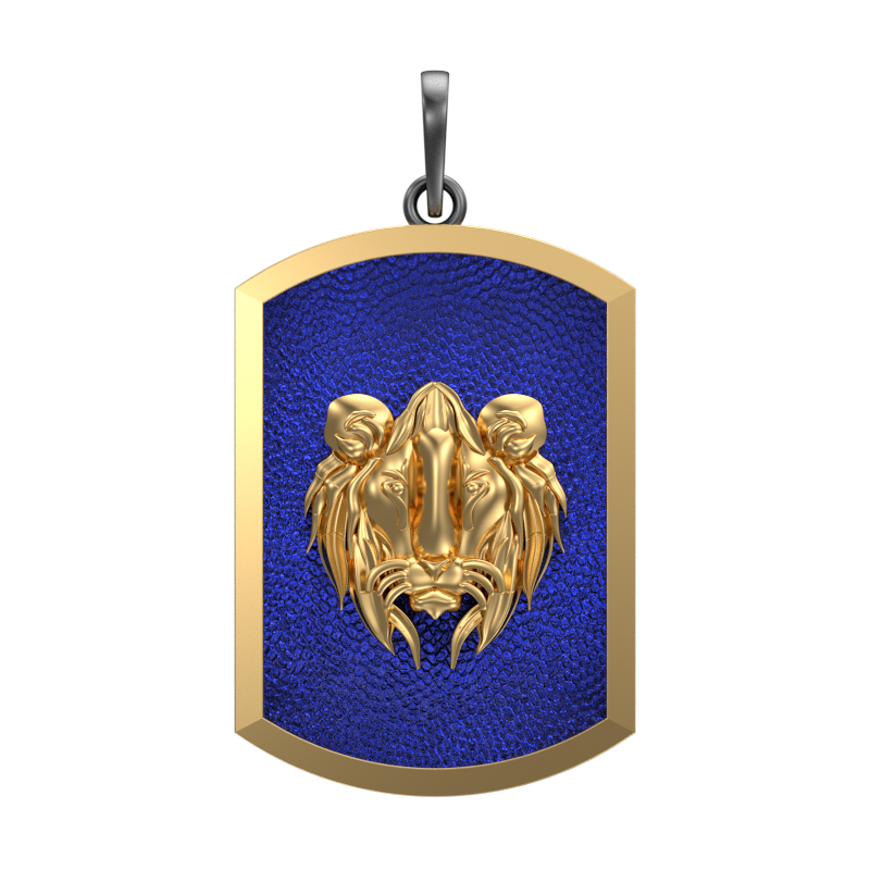 Lion, Wild Pendant with 18kt Gold & Black Ruthenium Plating on Brass.