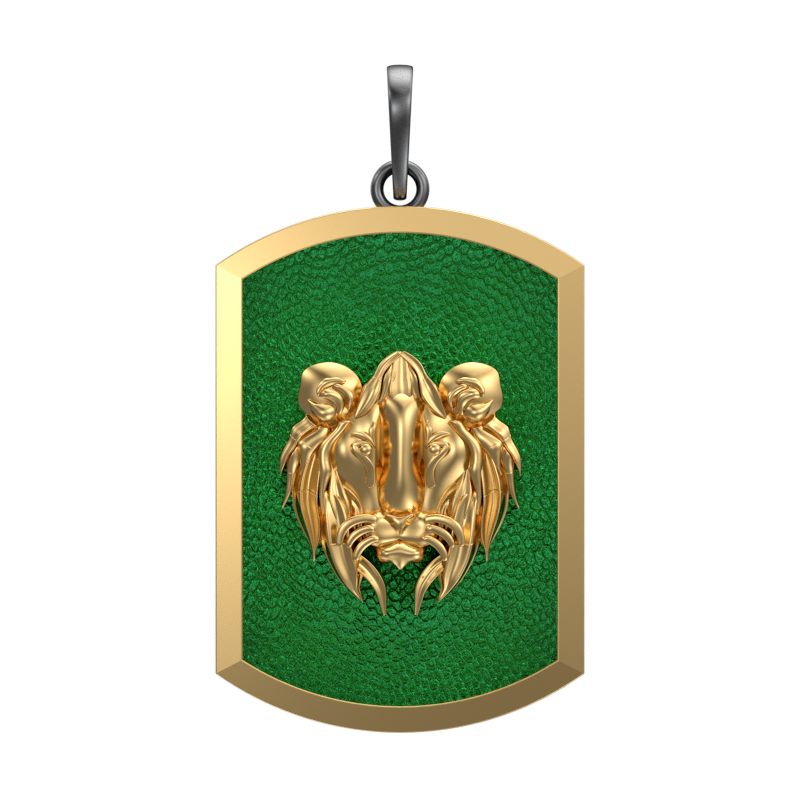 Lion, Wild Pendant with 18kt Gold & Black Ruthenium Plating on Brass.