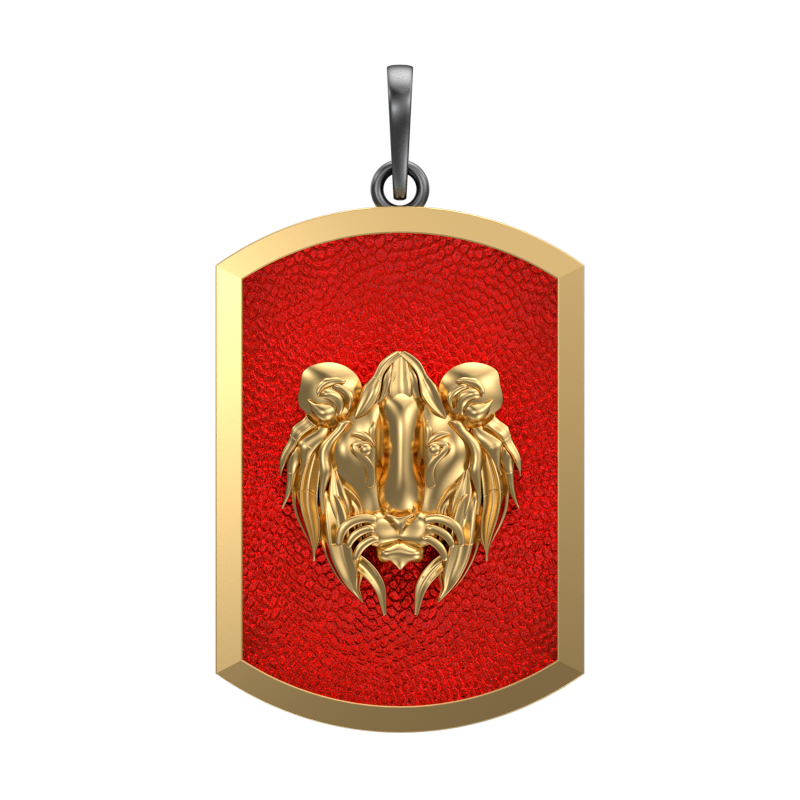 Lion, Wild Pendant with 18kt Gold & Black Ruthenium Plating on Brass.