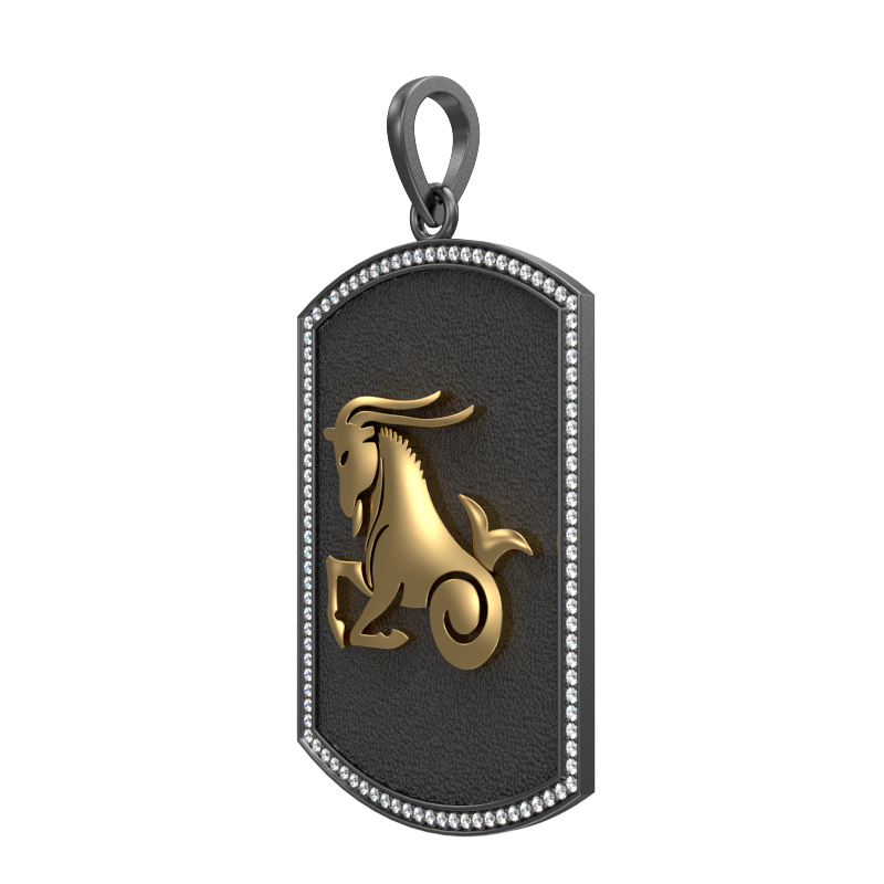 Capricorn Zodiac Luxe, Constellation Pendant with CZ Diamonds, 18kt Gold & Black Ruthenium Plating on Brass.