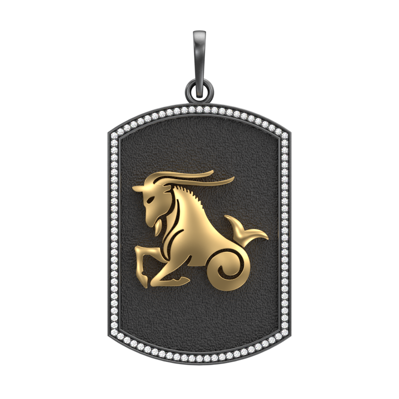 Capricorn Zodiac Luxe, Constellation Pendant with CZ Diamonds, 18kt Gold & Black Ruthenium Plating on Brass.