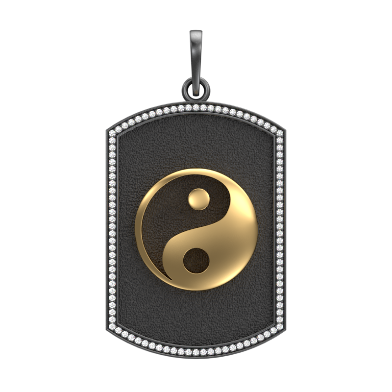 Ying Yang Luxe, Spiritual Pendant with CZ Diamonds, 18kt Gold & Black Ruthenium Plating on Brass.
