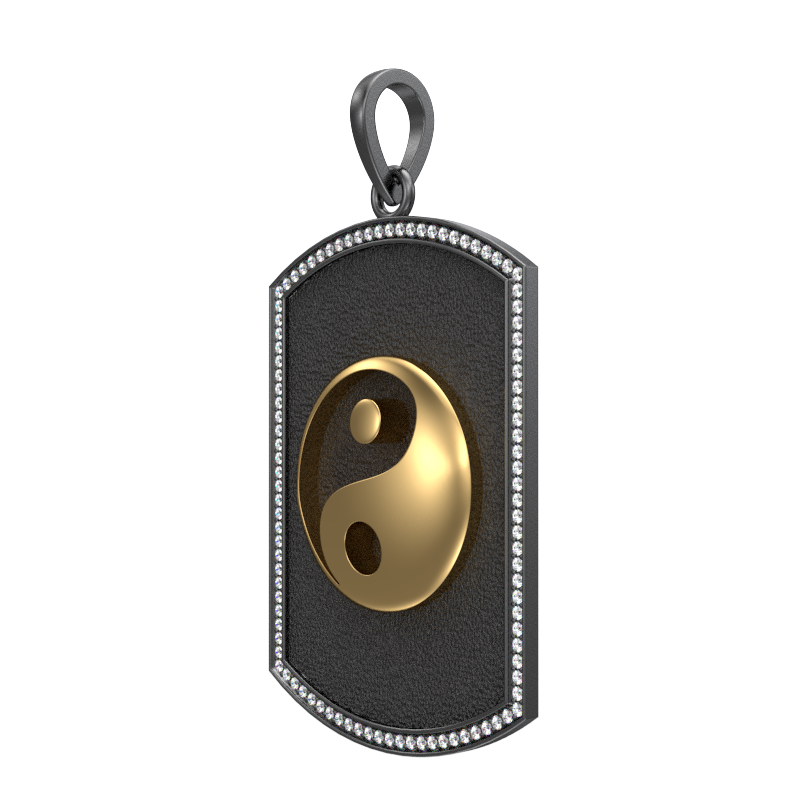Ying Yang Luxe, Spiritual Pendant with CZ Diamonds, 18kt Gold & Black Ruthenium Plating on Brass.