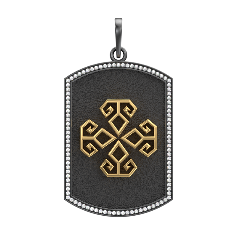 Power Luxe, Spiritual Pendant with CZ Diamonds, 18kt Gold & Black Ruthenium Plating on Brass.