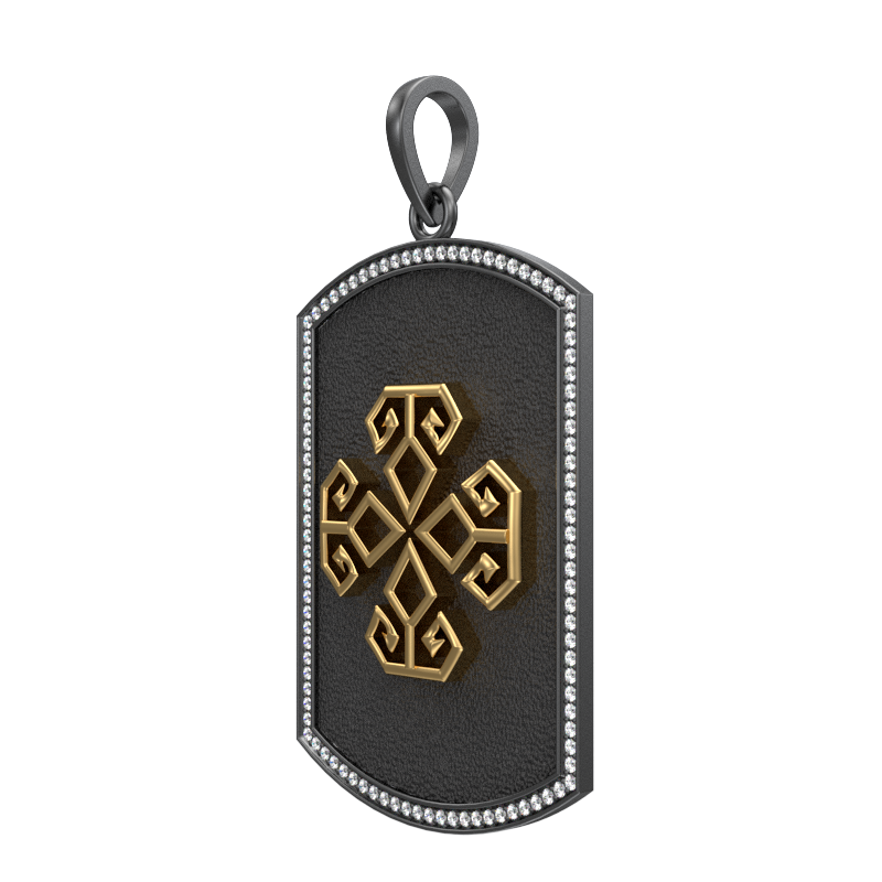 Power Luxe, Spiritual Pendant with CZ Diamonds, 18kt Gold & Black Ruthenium Plating on Brass.