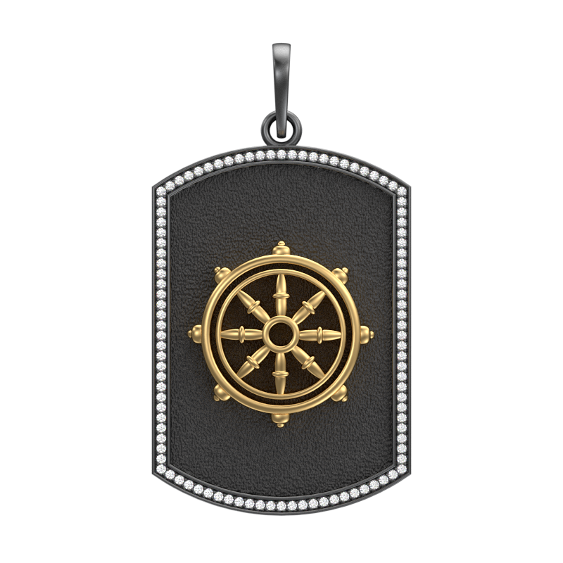 Dharma Luxe, Spiritual Pendant with CZ Diamonds, 18kt Gold & Black Ruthenium Plating on Brass.