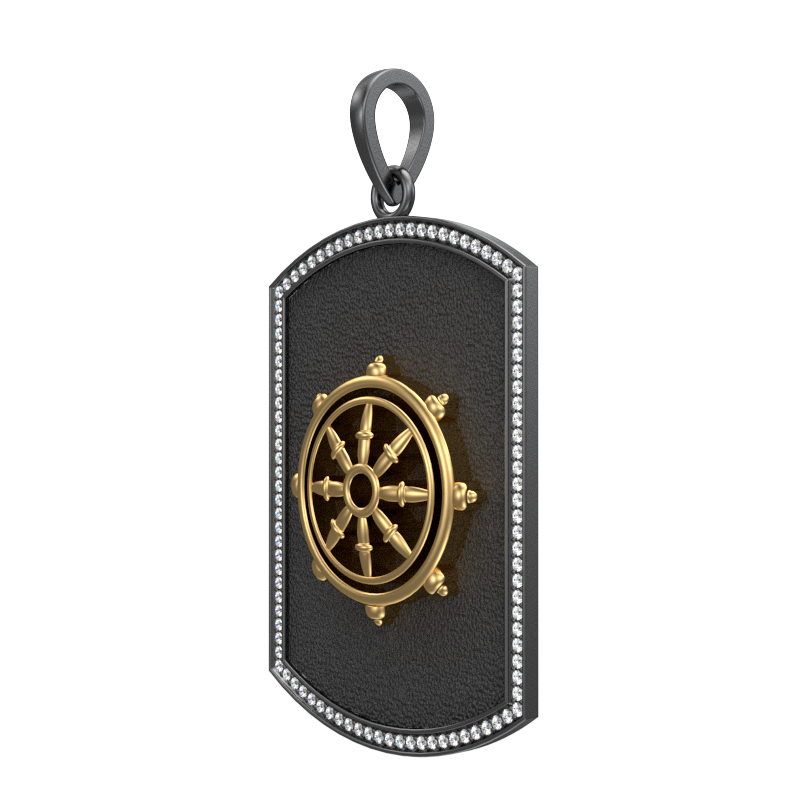 Dharma Luxe, Spiritual Pendant with CZ Diamonds, 18kt Gold & Black Ruthenium Plating on Brass.