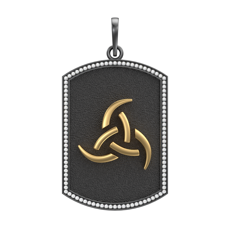 Odin Luxe, Spiritual Pendant with CZ Diamonds, 18kt Gold & Black Ruthenium Plating on Brass.