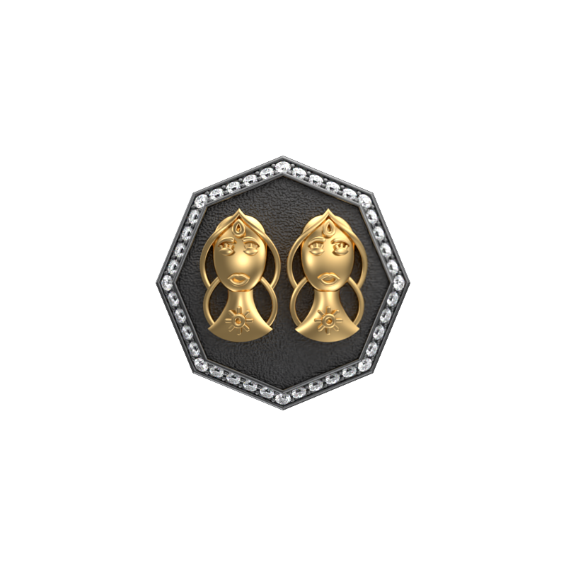 Gemini Zodiac Luxe, Constellation Cufflink Set with CZ Diamonds, 18kt Gold & Black Ruthenium Plating on Brass