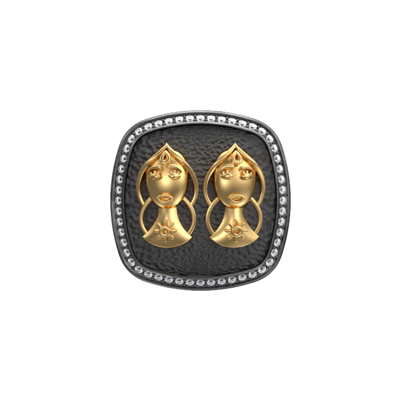 Gemini Zodiac Luxe, Constellation Cufflink Set with CZ Diamonds, 18kt Gold & Black Ruthenium Plating on Brass