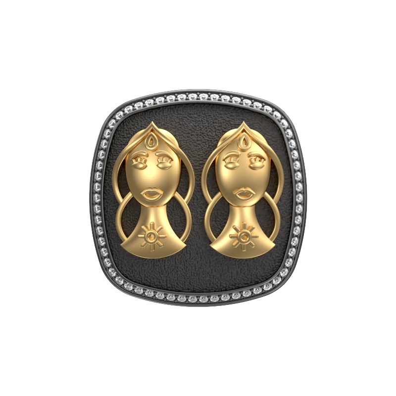 Gemini Zodiac Luxe, Constellation Cufflink Set with CZ Diamonds, 18kt Gold & Black Ruthenium Plating on Brass