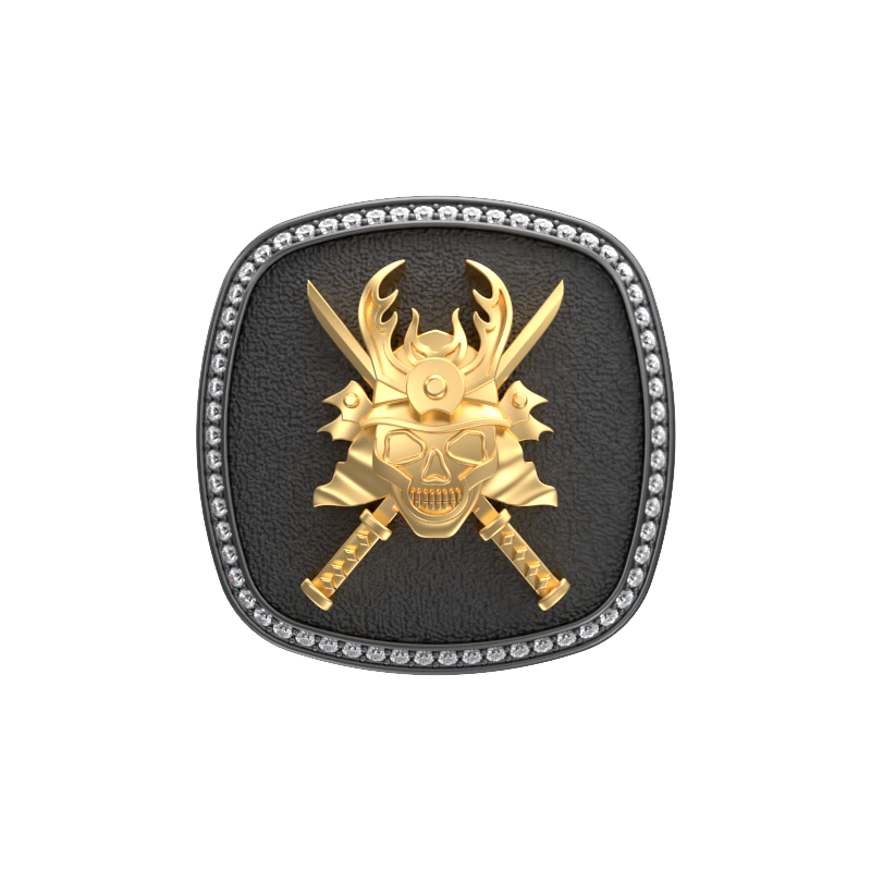 Skull King Luxe, Edgy Cufflink Set with CZ Diamonds, 18kt Gold & Black Ruthenium Plating on Brass.