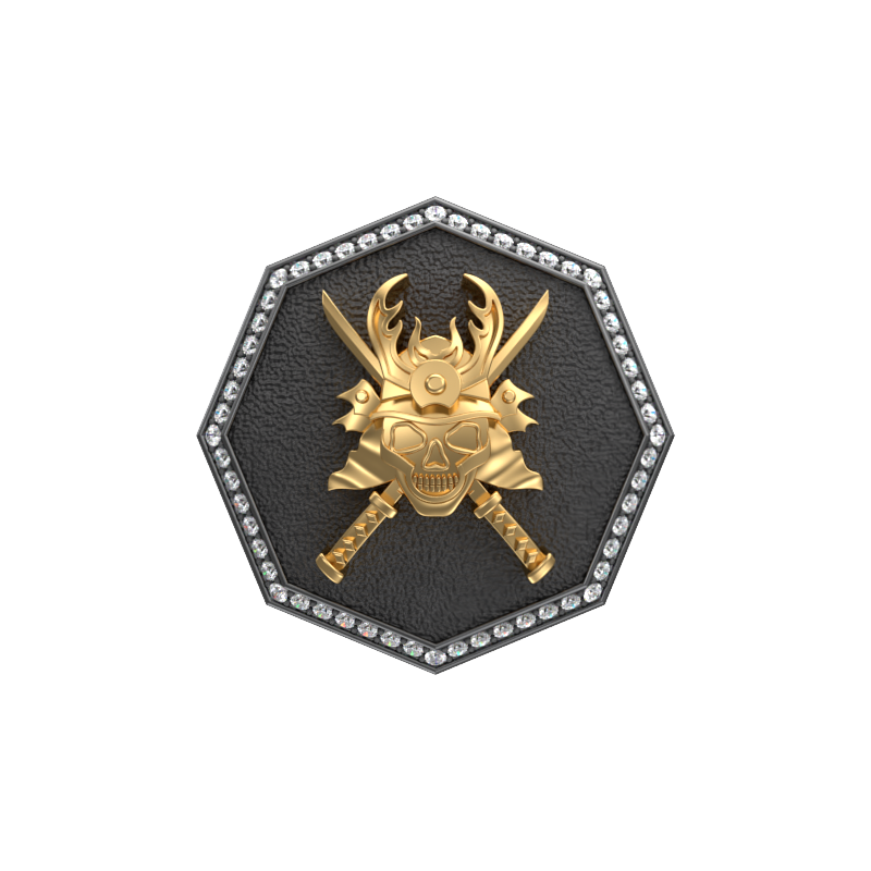 Skull King Luxe, Edgy Cufflink Set with CZ Diamonds, 18kt Gold & Black Ruthenium Plating on Brass.