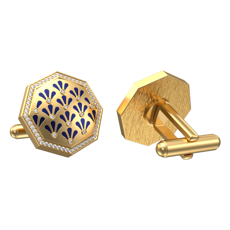 Bloom Luxe, Classic Cufflink Set with CZ Diamonds, 18kt Gold Plating and Enamel on Brass.
