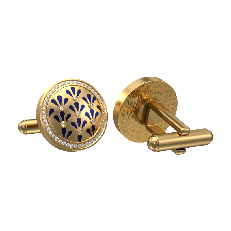 Bloom Luxe, Classic Cufflink Set with CZ Diamonds, 18kt Gold Plating and Enamel on Brass.