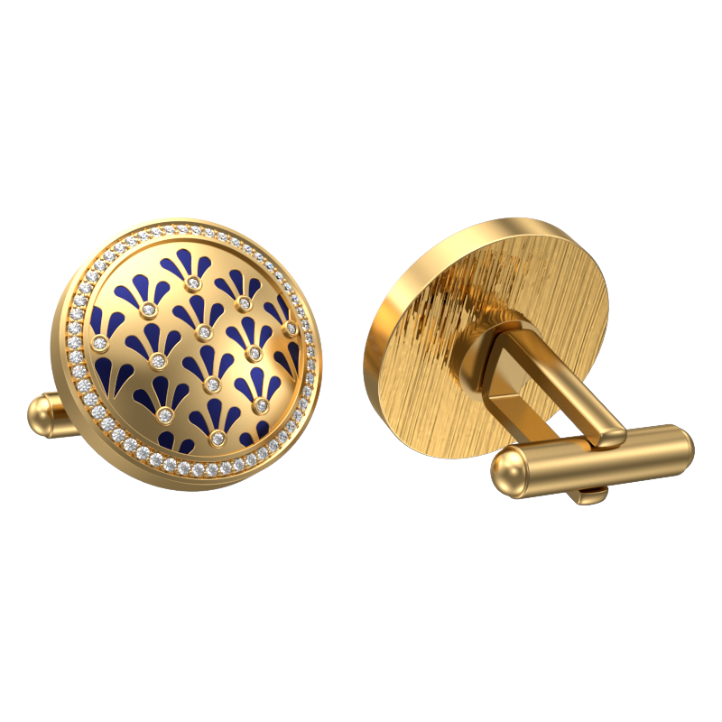 Bloom Luxe, Classic Cufflink Set with CZ Diamonds, 18kt Gold Plating and Enamel on Brass.