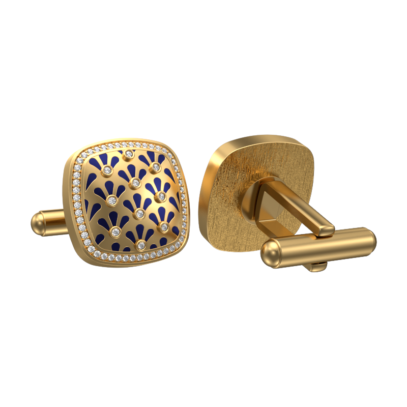 Bloom Luxe, Classic Cufflink Set with CZ Diamonds, 18kt Gold Plating and Enamel on Brass.