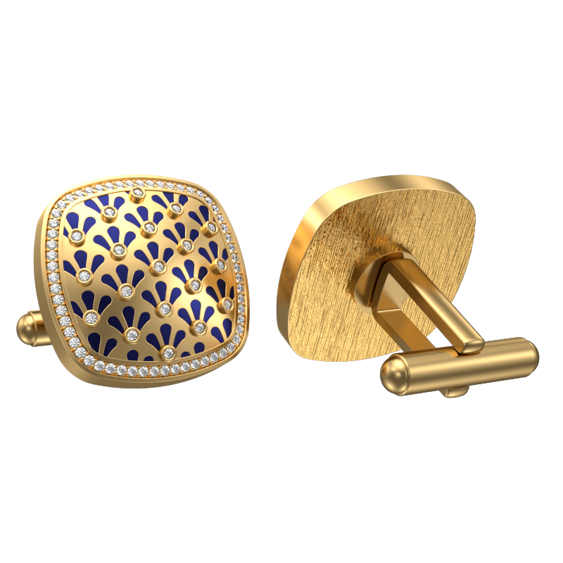 Bloom Luxe, Classic Cufflink Set with CZ Diamonds, 18kt Gold Plating and Enamel on Brass.
