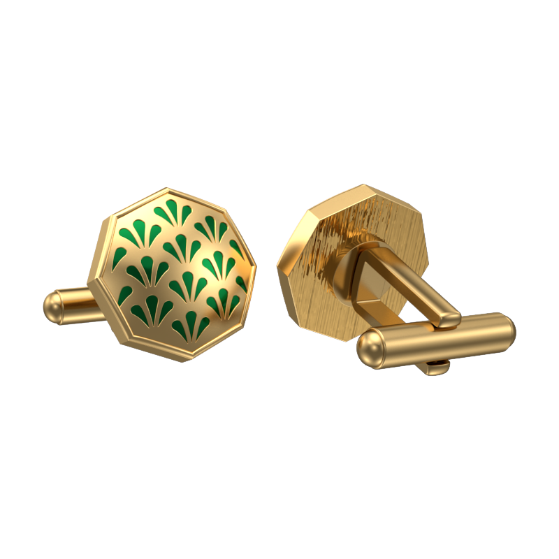 Bloom, Classic Cufflink Set with 18kt Gold Plating and Enamel on Brass.