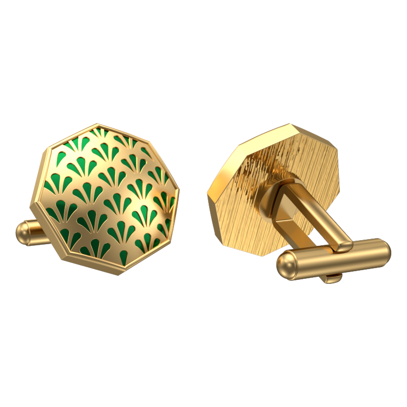 Bloom, Classic Cufflink Set with 18kt Gold Plating and Enamel on Brass.