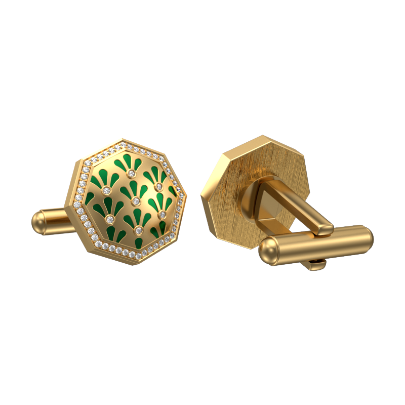 Bloom Luxe, Classic Cufflink Set with CZ Diamonds, 18kt Gold Plating and Enamel on Brass.
