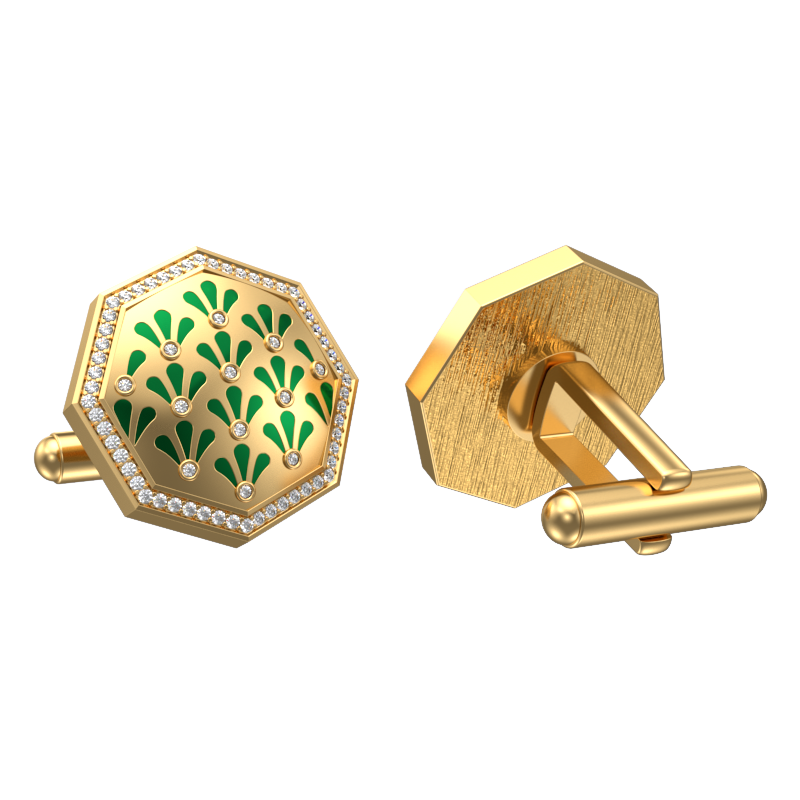 Bloom Luxe, Classic Cufflink Set with CZ Diamonds, 18kt Gold Plating and Enamel on Brass.