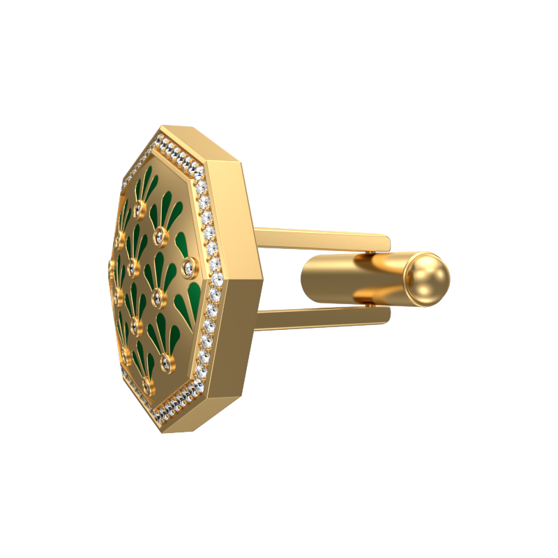 Bloom Luxe, Classic Cufflink Set with CZ Diamonds, 18kt Gold Plating and Enamel on Brass.