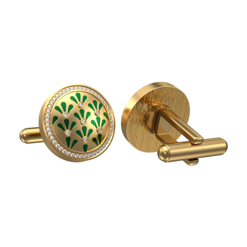 Bloom Luxe, Classic Cufflink Set with CZ Diamonds, 18kt Gold Plating and Enamel on Brass.