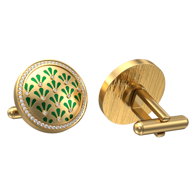 Bloom Luxe, Classic Cufflink Set with CZ Diamonds, 18kt Gold Plating and Enamel on Brass.
