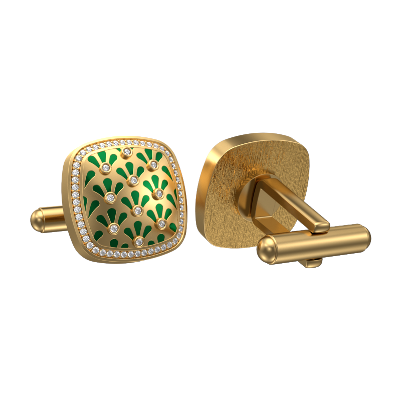 Bloom Luxe, Classic Cufflink Set with CZ Diamonds, 18kt Gold Plating and Enamel on Brass.
