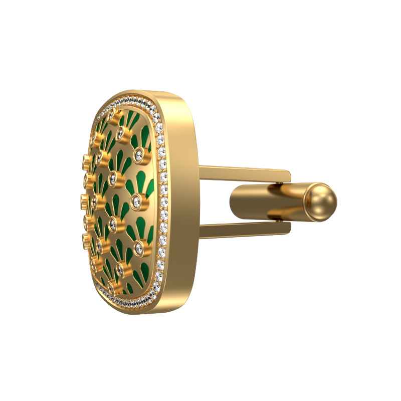 Bloom Luxe, Classic Cufflink Set with CZ Diamonds, 18kt Gold Plating and Enamel on Brass.