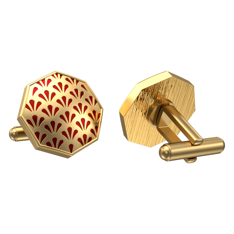 Bloom, Classic Cufflink Set with 18kt Gold Plating and Enamel on Brass.