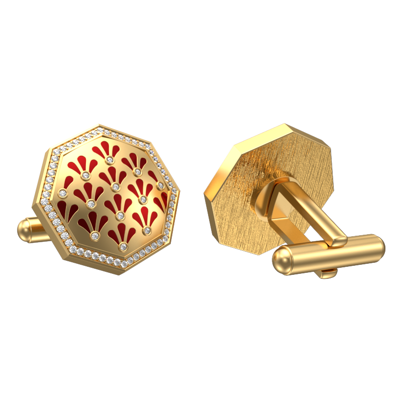 Bloom Luxe, Classic Cufflink Set with CZ Diamonds, 18kt Gold Plating and Enamel on Brass.
