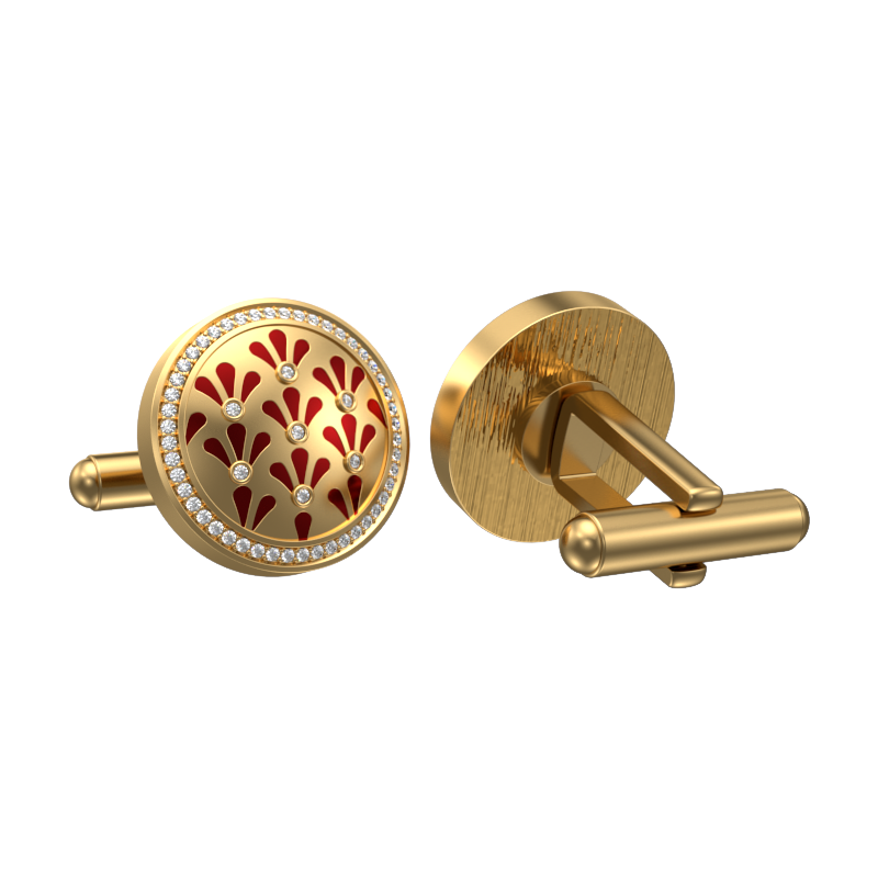 Bloom Luxe, Classic Cufflink Set with CZ Diamonds, 18kt Gold Plating and Enamel on Brass.