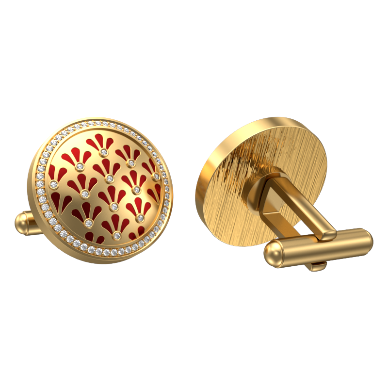 Bloom Luxe, Classic Cufflink Set with CZ Diamonds, 18kt Gold Plating and Enamel on Brass.