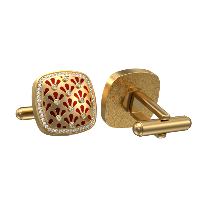Bloom Luxe, Classic Cufflink Set with CZ Diamonds, 18kt Gold Plating and Enamel on Brass.