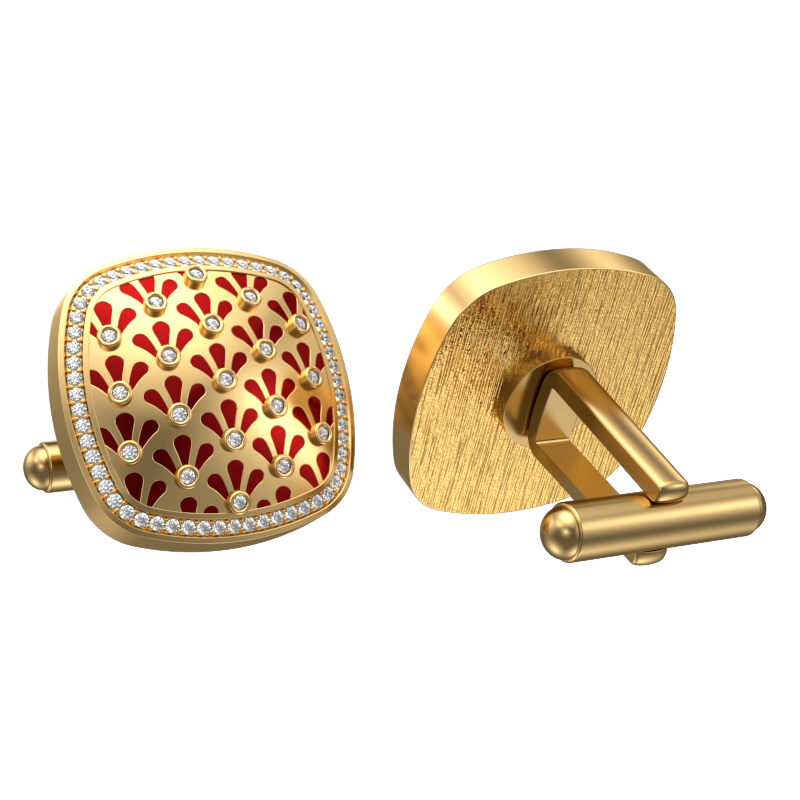 Bloom Luxe, Classic Cufflink Set with CZ Diamonds, 18kt Gold Plating and Enamel on Brass.